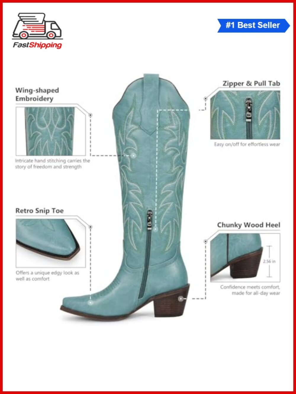 ✨ wetkiss Knee High Cowboy Boots Faux Leather Western Style Women's - Picture 4 of 6